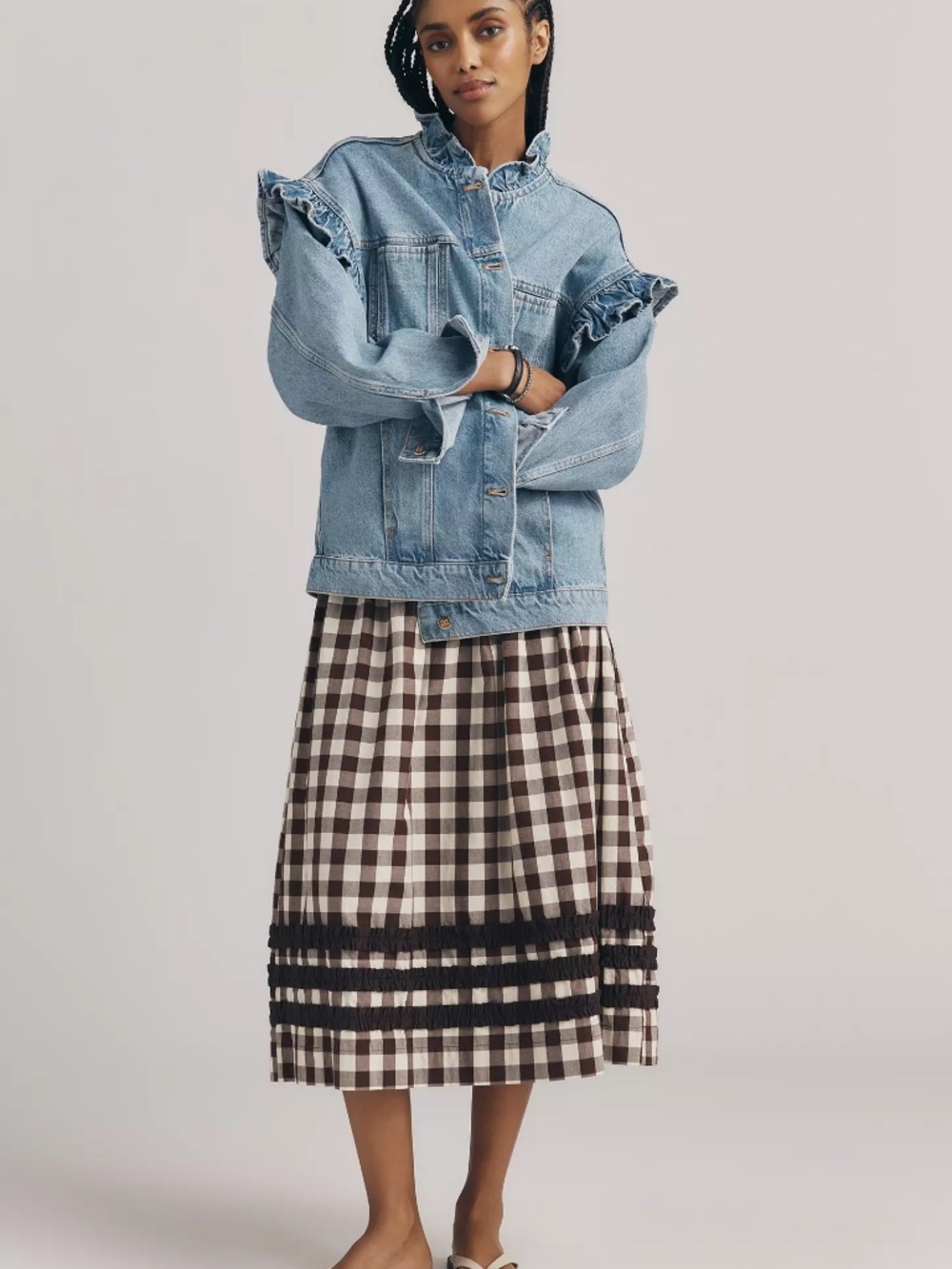 Anthropologie Maeve Denim Ruffle Trucker Jacket OVERSIZED FIT size M nwt - Picture 3 of 4